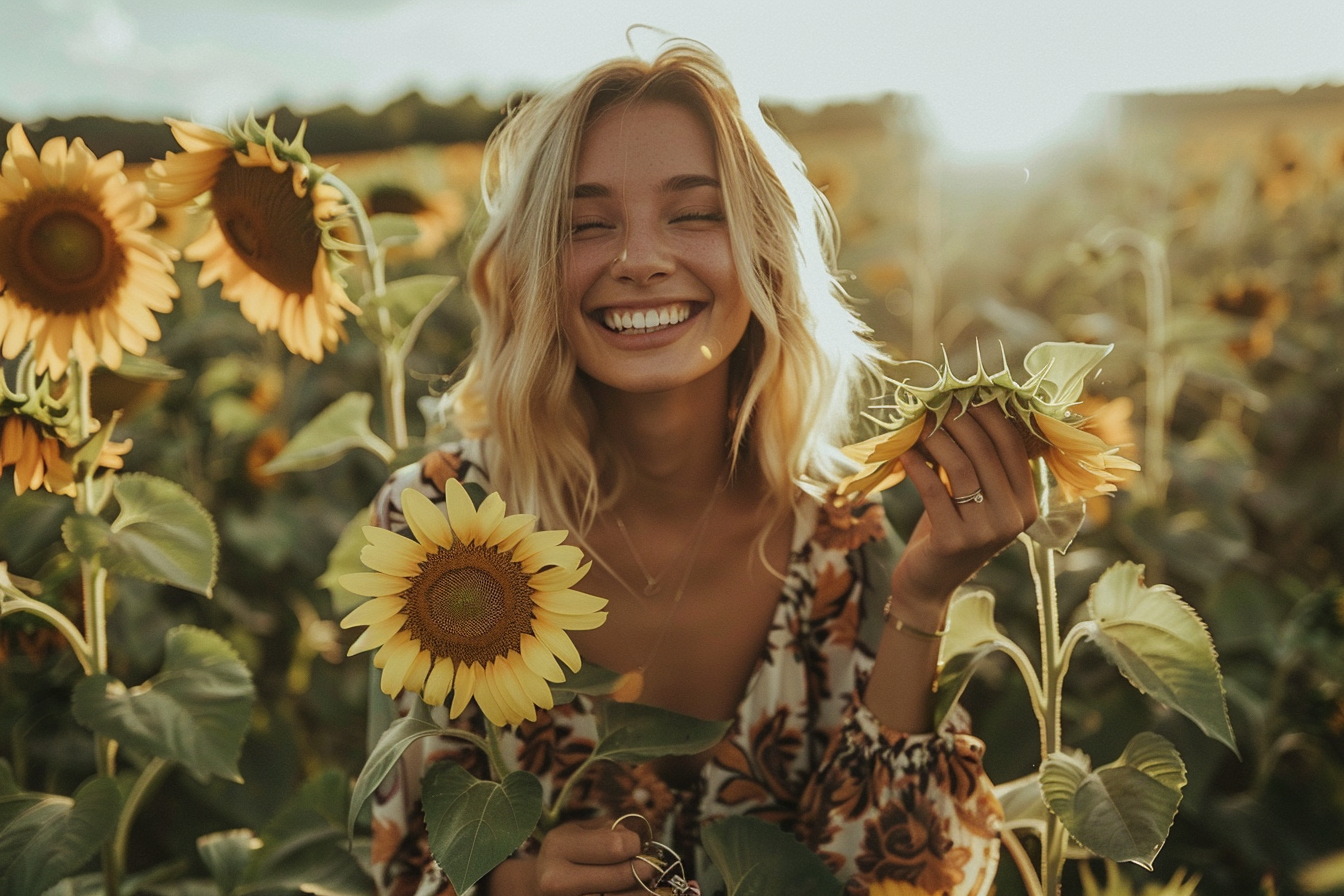 Image gratuite Femme dans champ de tournesols 1