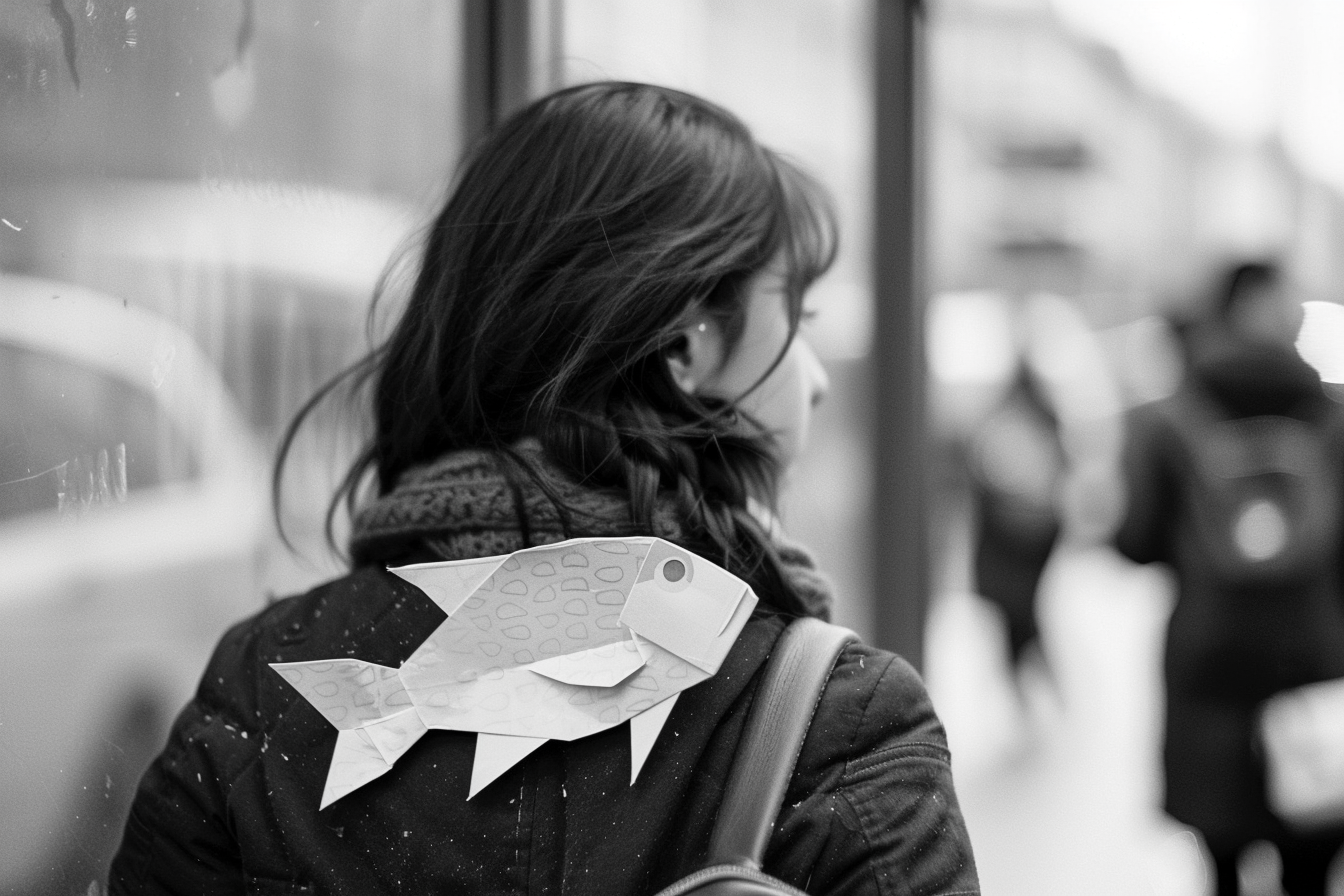 Image gratuite Femme dos, poisson papier, arrêt bus ville 3