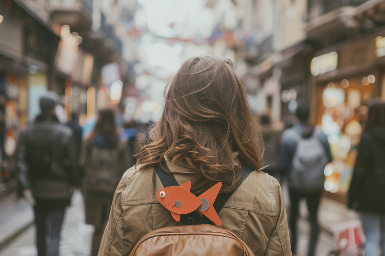 Image gratuite Femme dos, poisson papier, rue ville animée 1