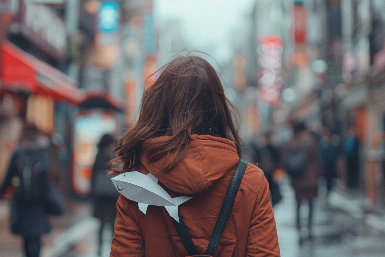 Image gratuite Femme dos, poisson papier, rue ville animée 2