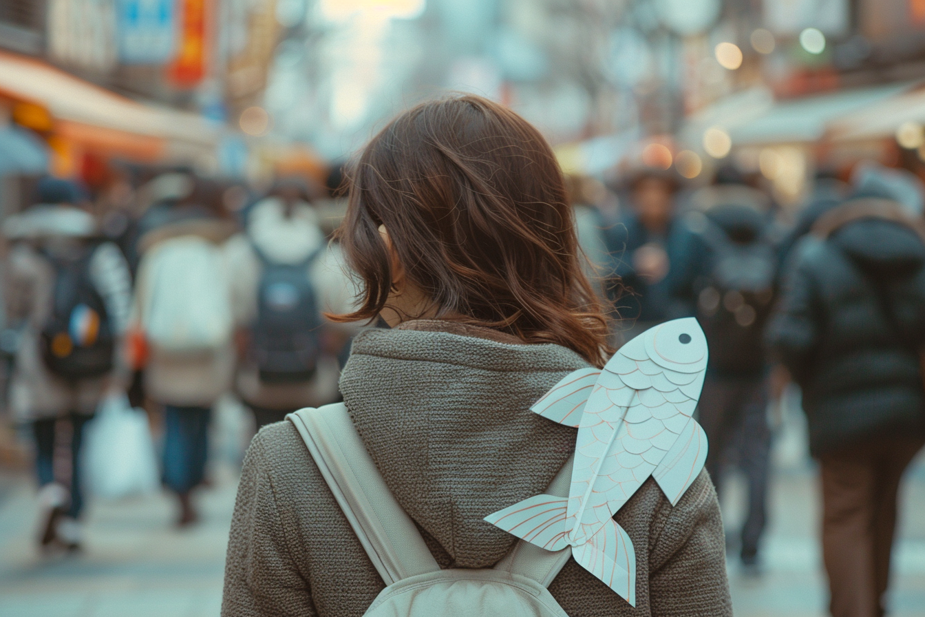 Image gratuite Femme dos, poisson papier, rue ville animée 3