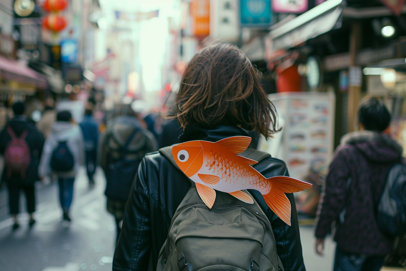 Image gratuite Femme dos, poisson papier, rue ville animée 4