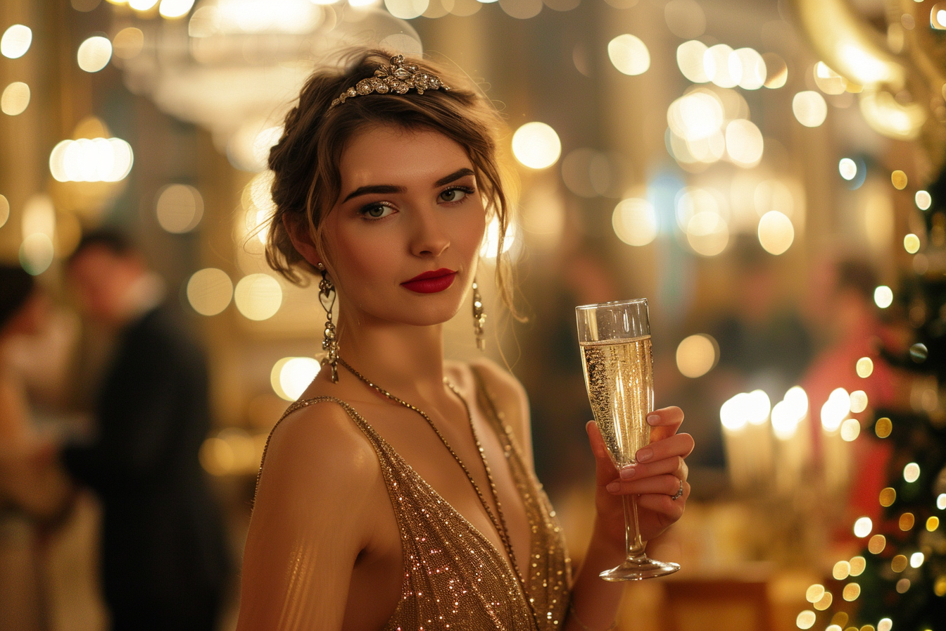 Image gratuite Femme élégante, champagne, salle bal décorée, Nouvel An 6