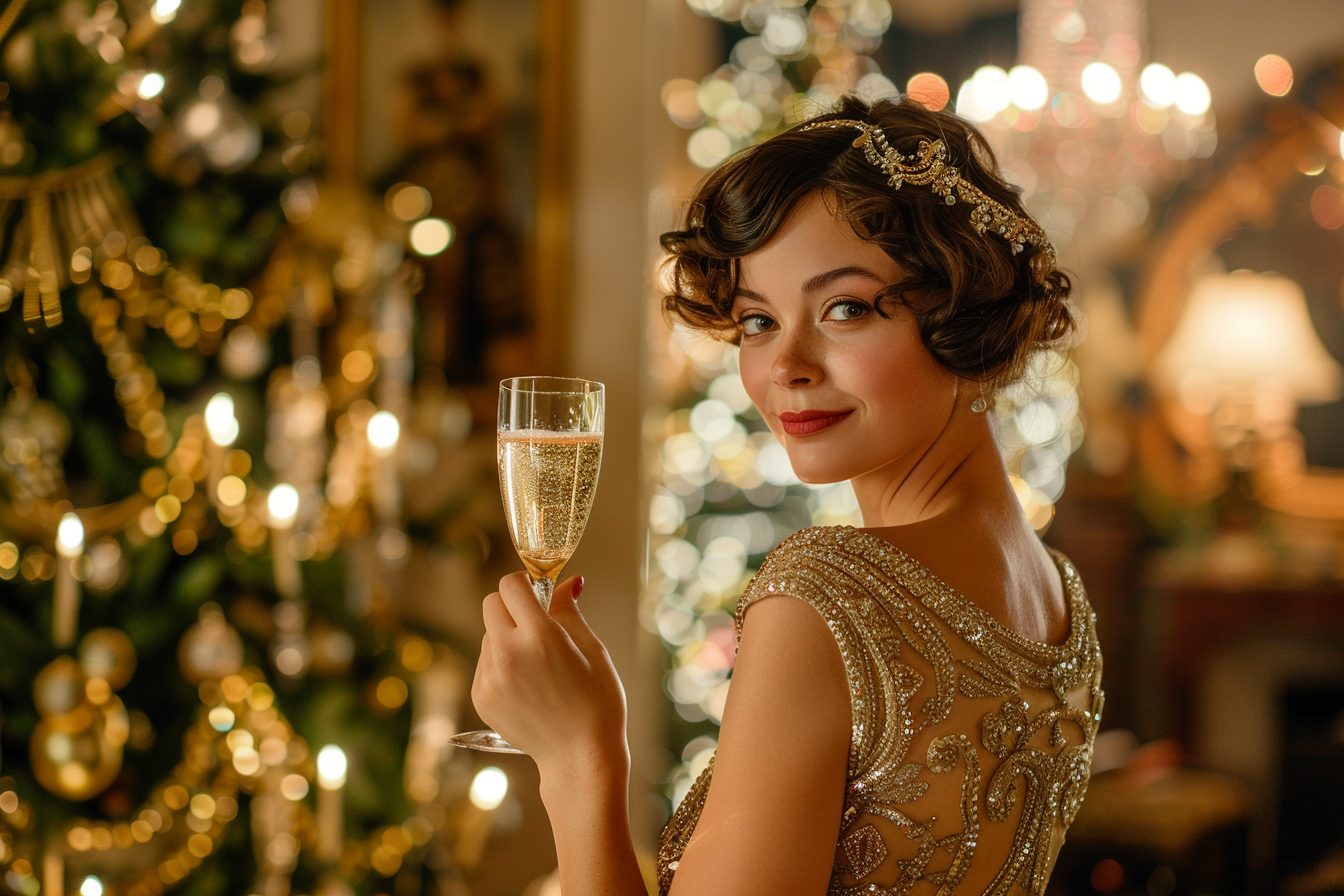 Image gratuite Femme élégante, champagne, salle bal décorée, Nouvel An 7