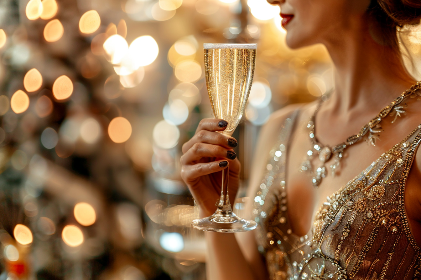 Image gratuite Femme élégante, champagne, salle bal décorée, Nouvel An 8