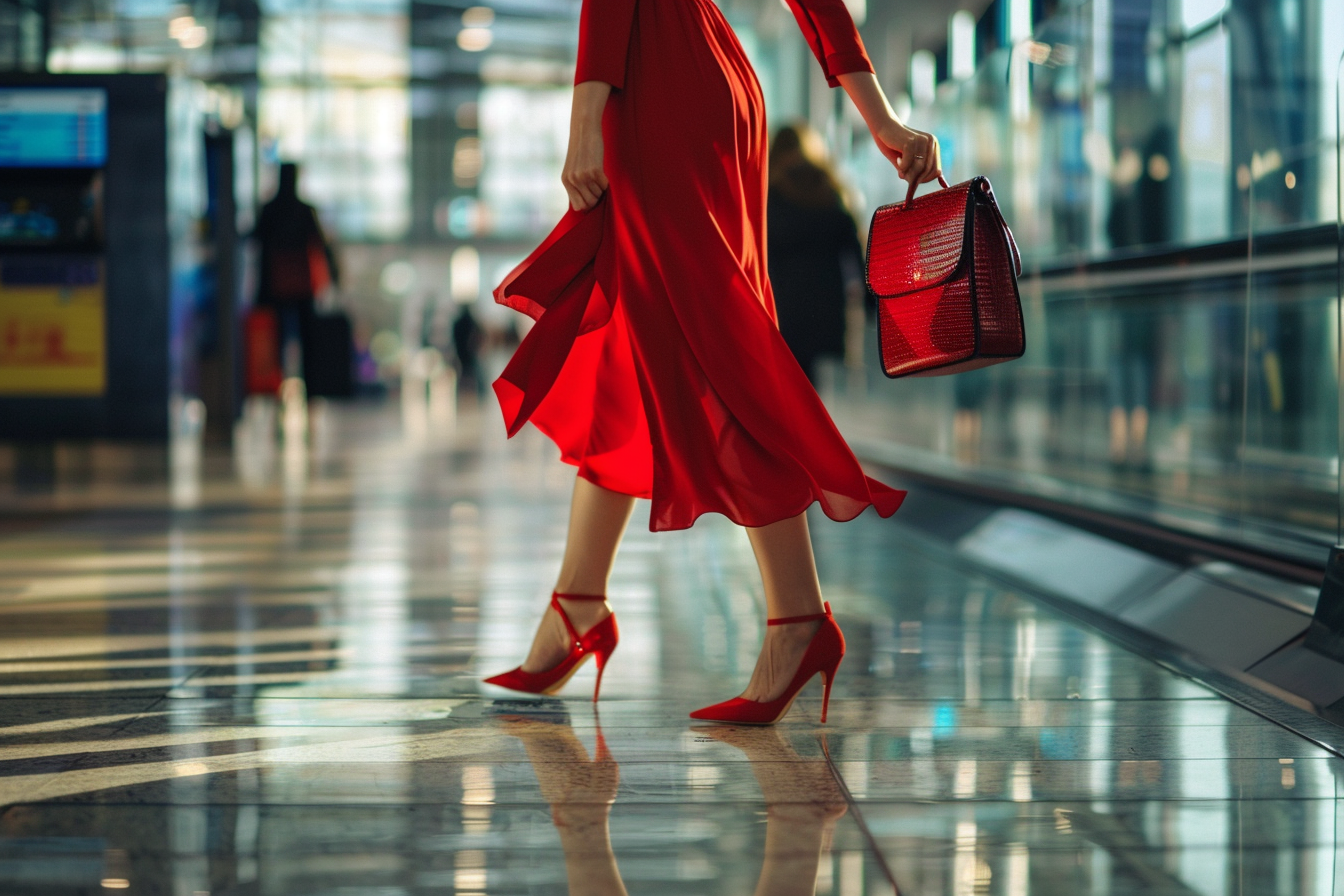 Image gratuite Femme élégante pressée avec sac à main dans aérogare 1