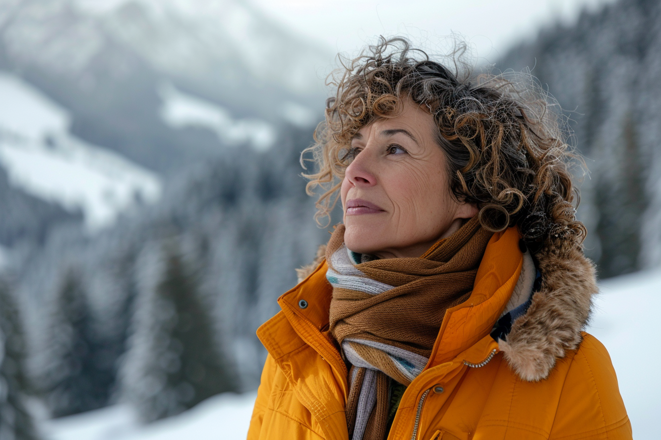 Image gratuite Femme en promenade dans les montagnes enneigées 5