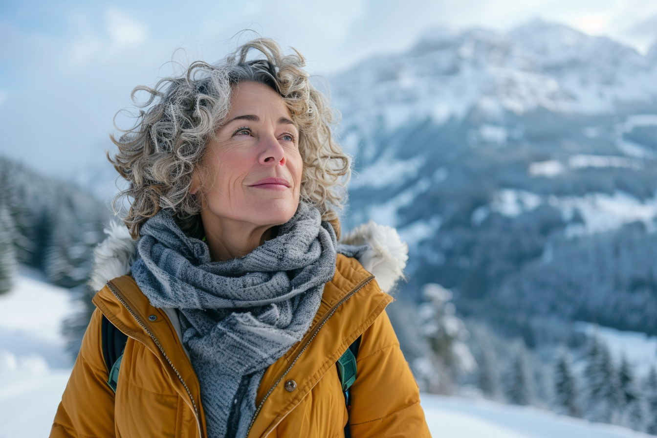 Image gratuite Femme en promenade dans les montagnes enneigées 6