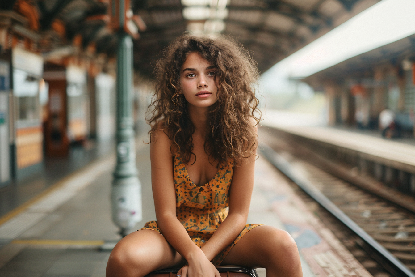 Image gratuite Femme en robe d&rsquo;été à la gare 1