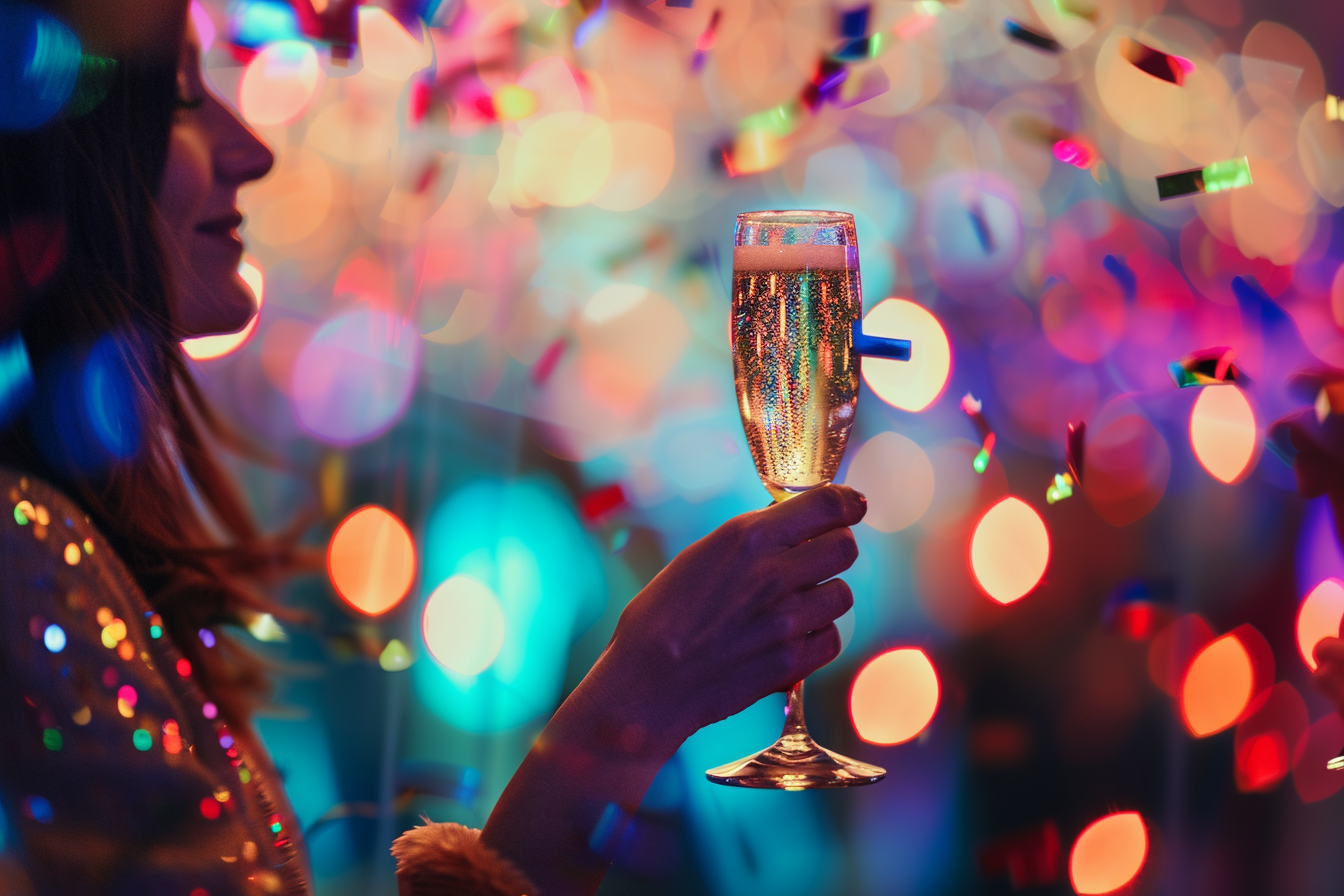 Image gratuite Femme en tenue festive avec flûte de champagne 1