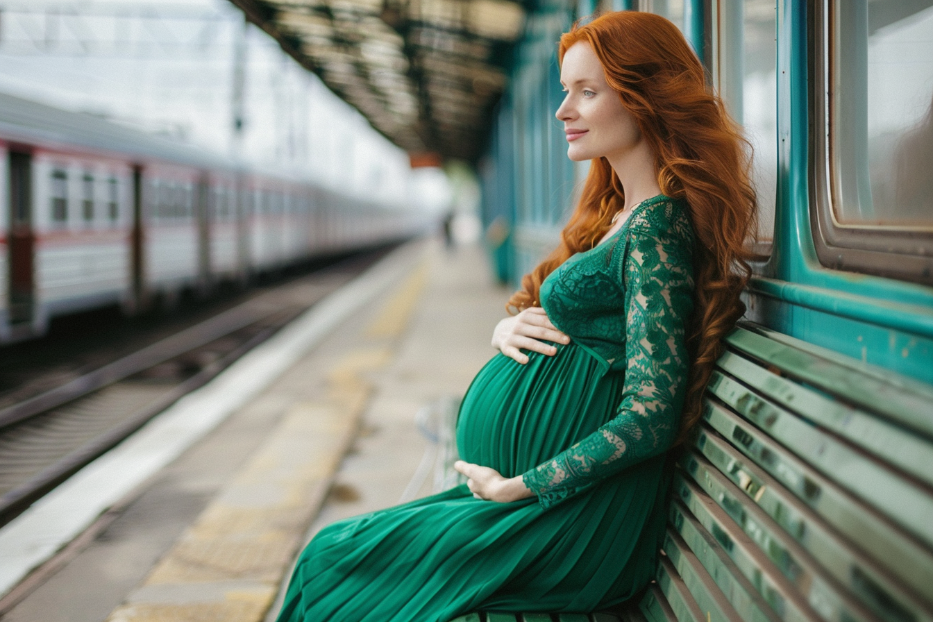 Image gratuite Femme enceinte assise sur un banc à la gare 1