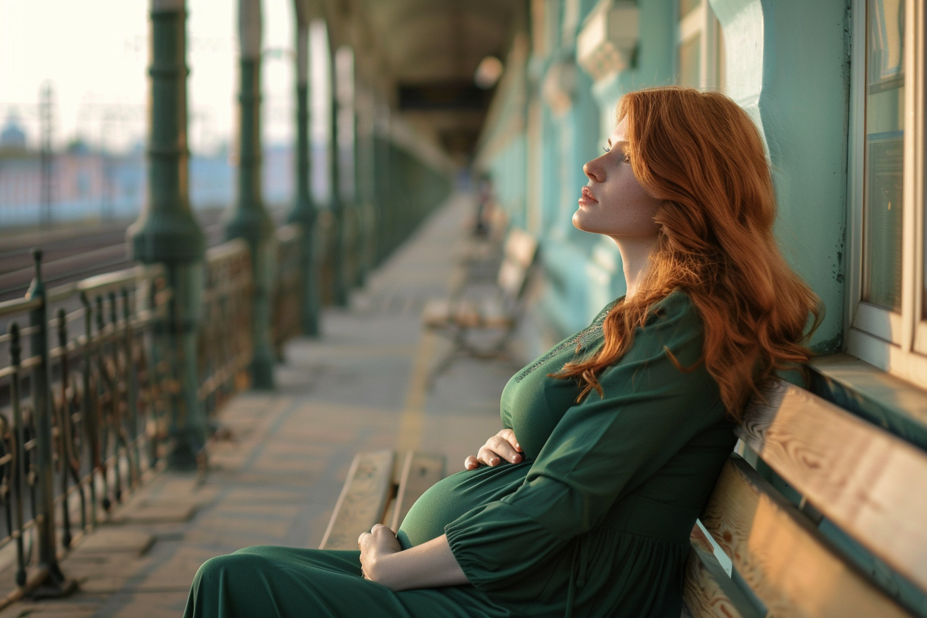 Image gratuite Femme enceinte assise sur un banc à la gare 2