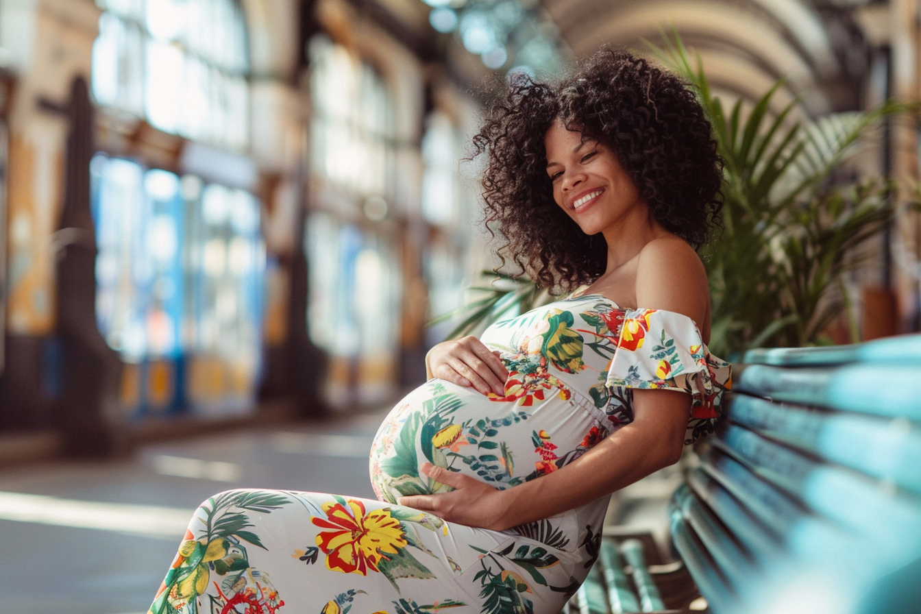 Image gratuite Femme enceinte souriant à la gare 1
