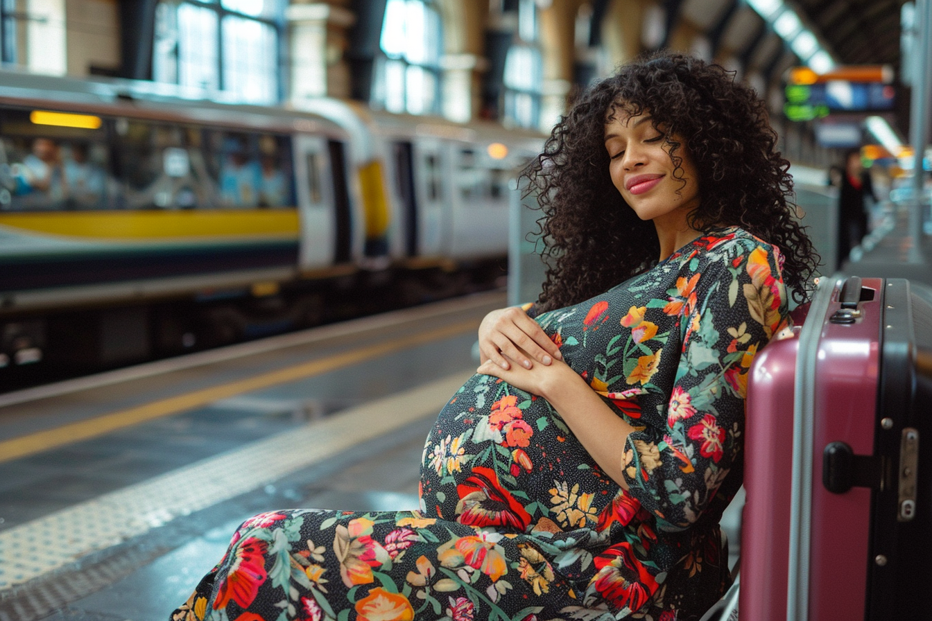 Image gratuite Femme enceinte souriant à la gare 2