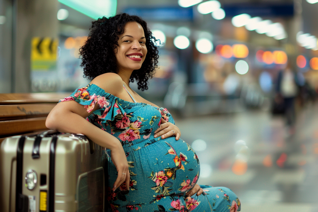 Image gratuite Femme enceinte souriant à la gare 3