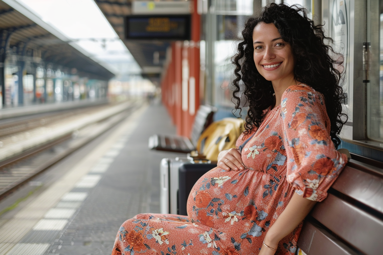 Image gratuite Femme enceinte souriant à la gare 4