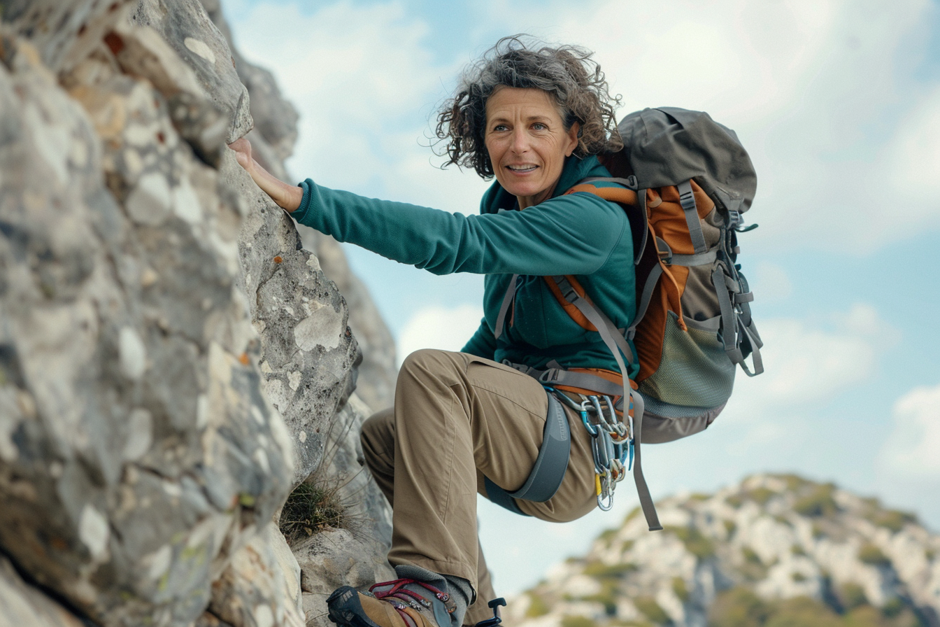 Image gratuite Femme escaladant une paroi rocheuse de montagne 1