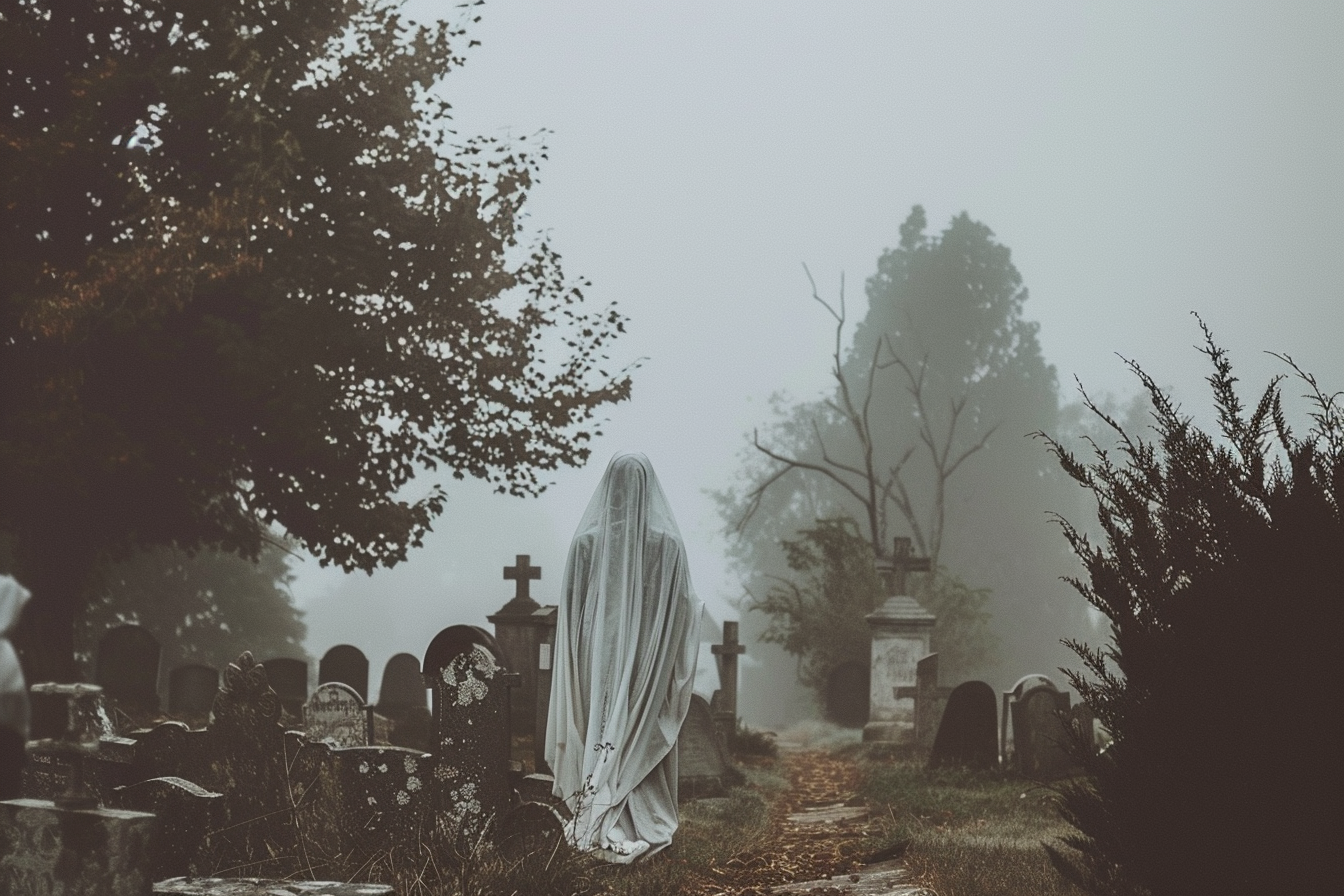 Image gratuite Femme fantôme, cimetière, pierres tombales, brouillard 2