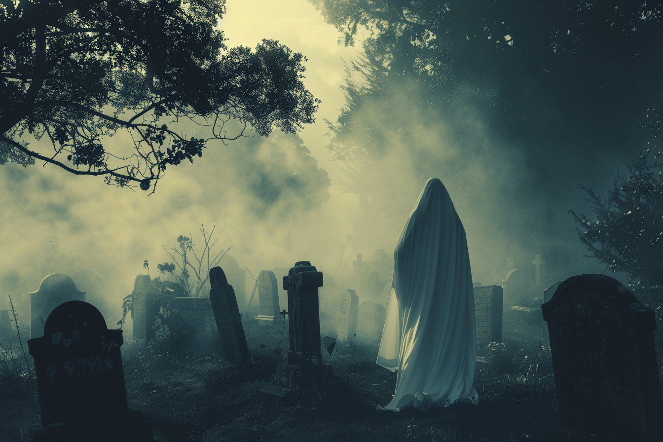 Image gratuite Femme fantôme, cimetière, pierres tombales, brouillard 3