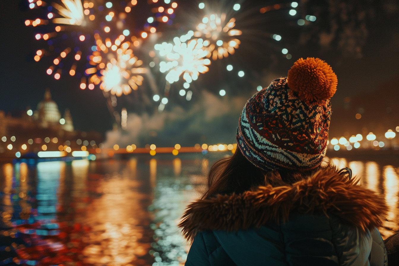 Image gratuite Femme, feux d&rsquo;artifice, bord rivière, Nouvel An 1