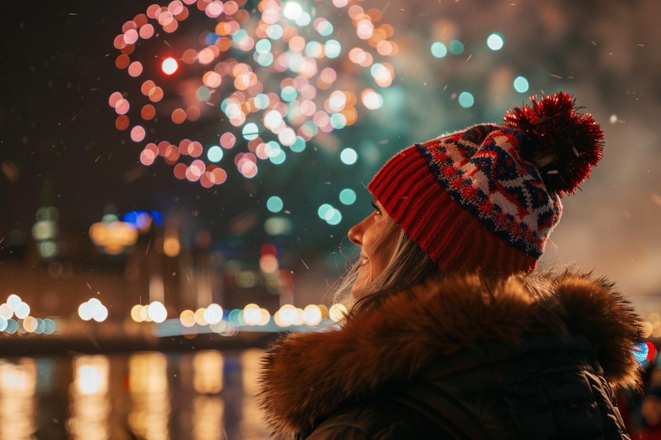 Image gratuite Femme, feux d&rsquo;artifice, bord rivière, Nouvel An 3