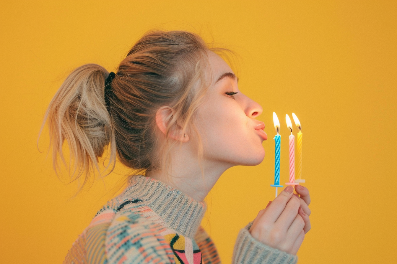 Image gratuite Femme joyeuse soufflant des bougies d&rsquo;anniversaire 1