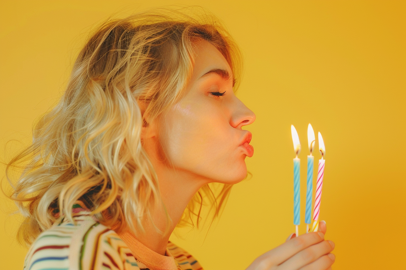 Image gratuite Femme joyeuse soufflant des bougies d&rsquo;anniversaire 2