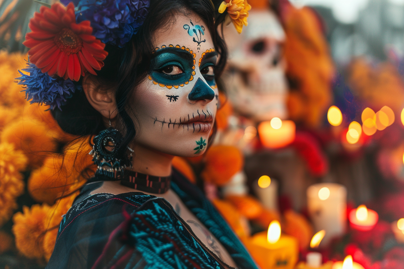 Image gratuite Femme latine commémorant Jour des Morts cheveux noirs 2