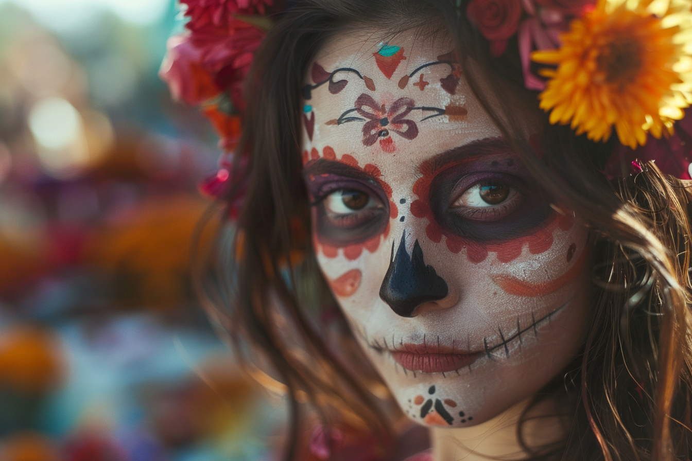 Image gratuite Femme latine honorant Jour des Morts cheveux bruns 1