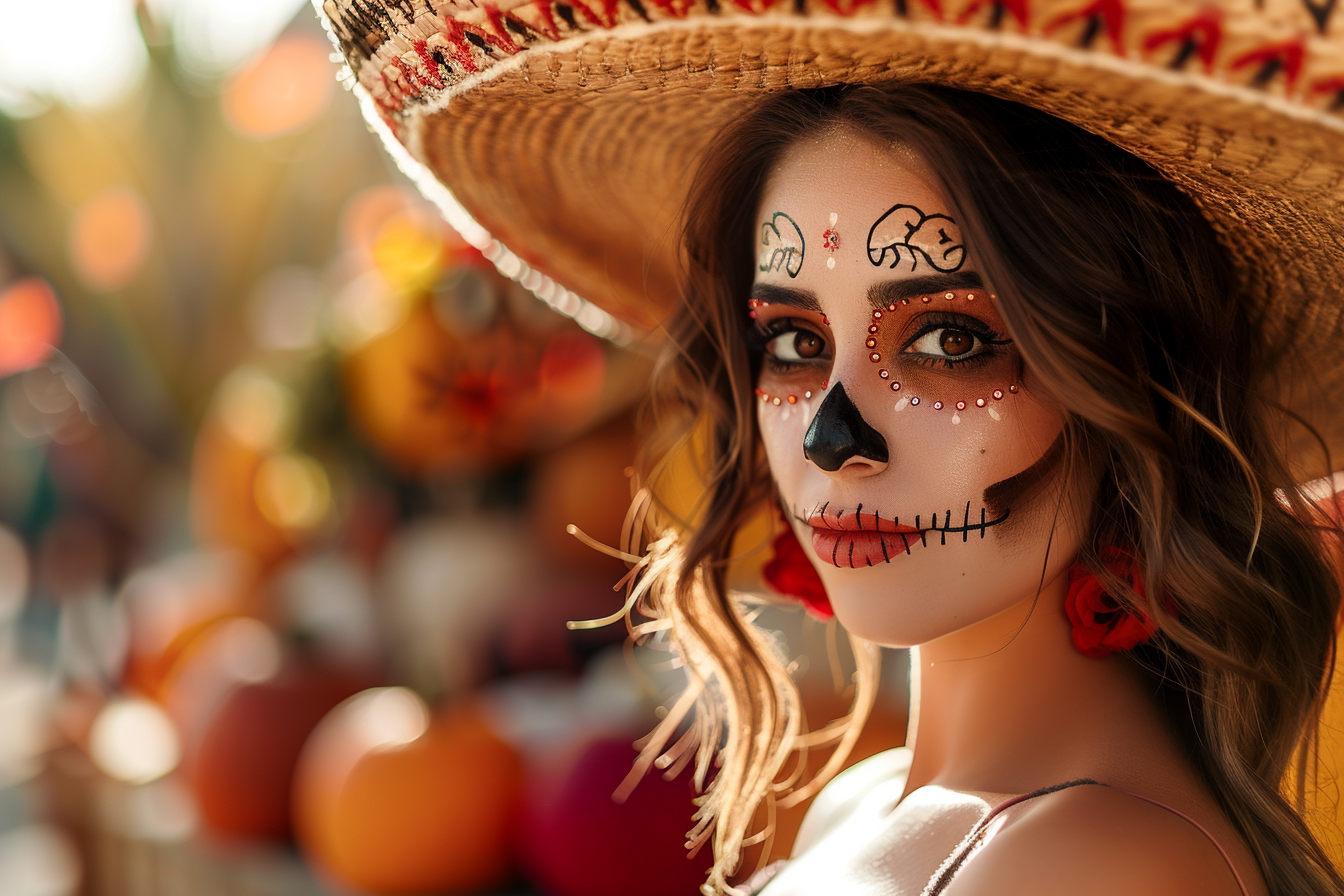 Image gratuite Femme latine honorant Jour des Morts cheveux bruns 2