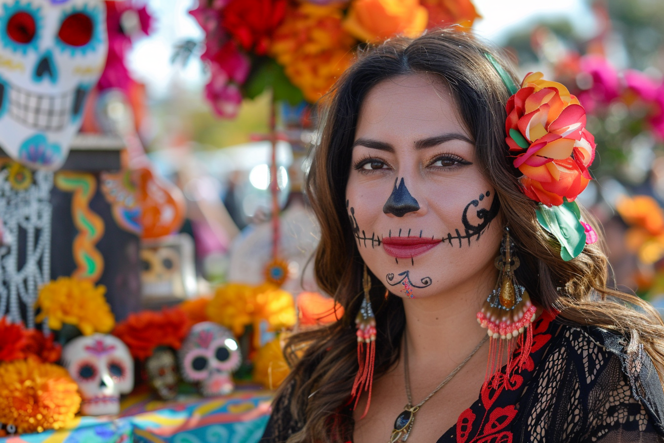 Image gratuite Femme latine honorant Jour des Morts cheveux bruns 3