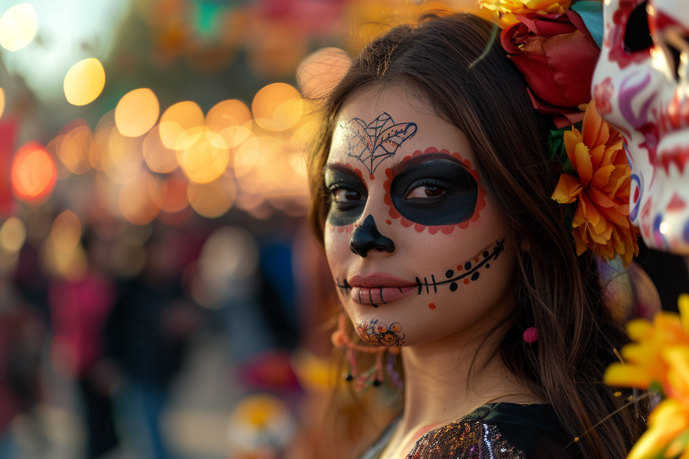 Image gratuite Femme latine Jour des Morts cheveux bruns yeux bruns 1