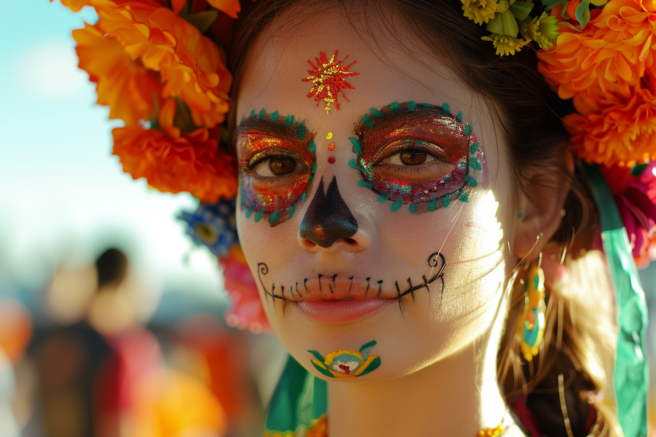 Image gratuite Femme latine Jour des Morts cheveux bruns yeux bruns 3