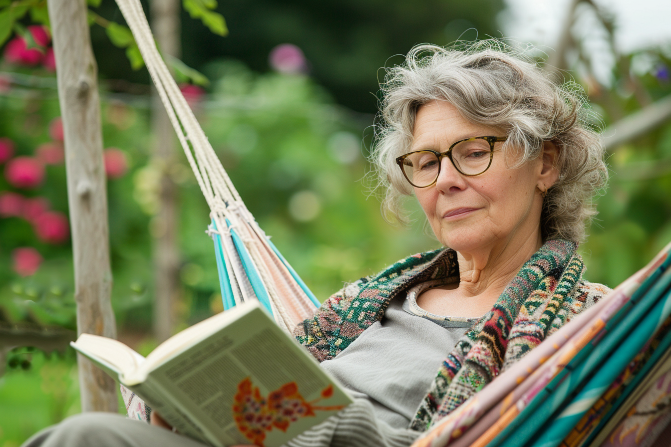 Image gratuite Femme lisant dans un hamac de jardin 2