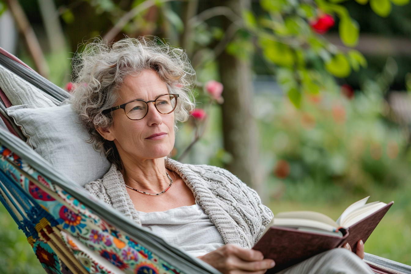 Image gratuite Femme lisant dans un hamac de jardin 4