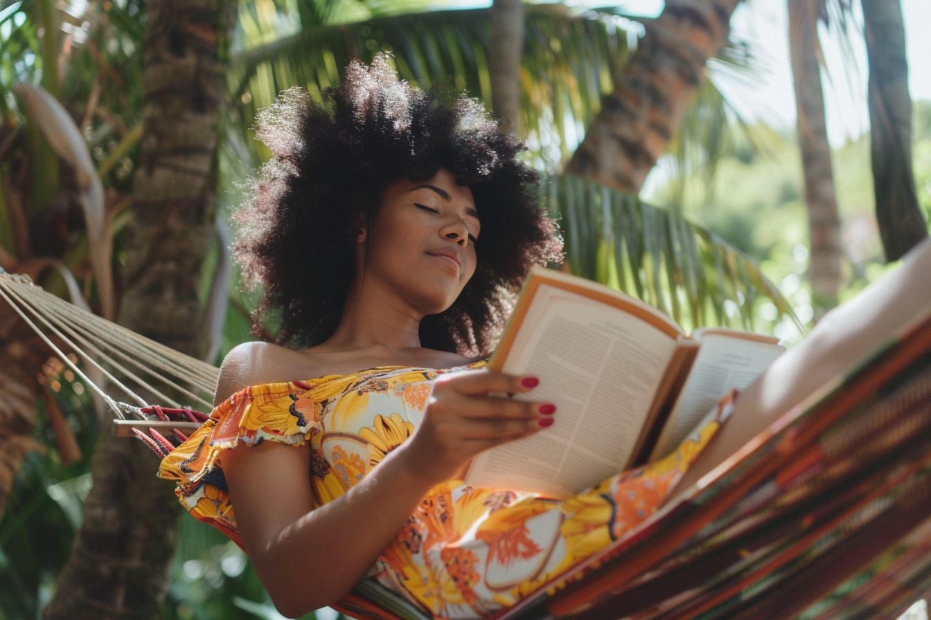 Image gratuite Femme lisant sur un hamac sous les palmiers 4
