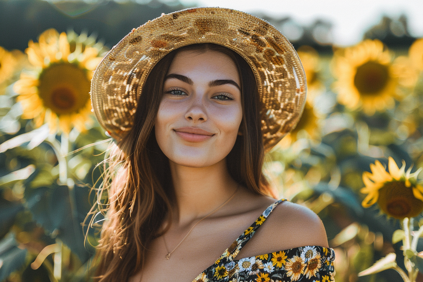 Image gratuite Femme marchant dans un champ de tournesols 3