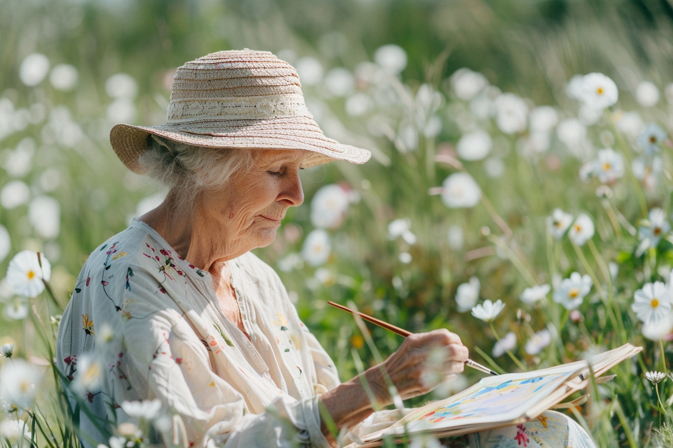 Image gratuite Femme peignant des fleurs sauvages dans un champ 4