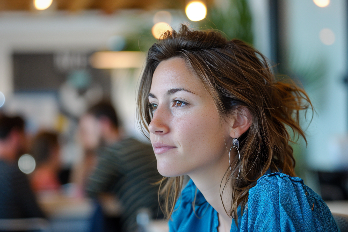 Image gratuite Femme pensive en brainstorming startup 1