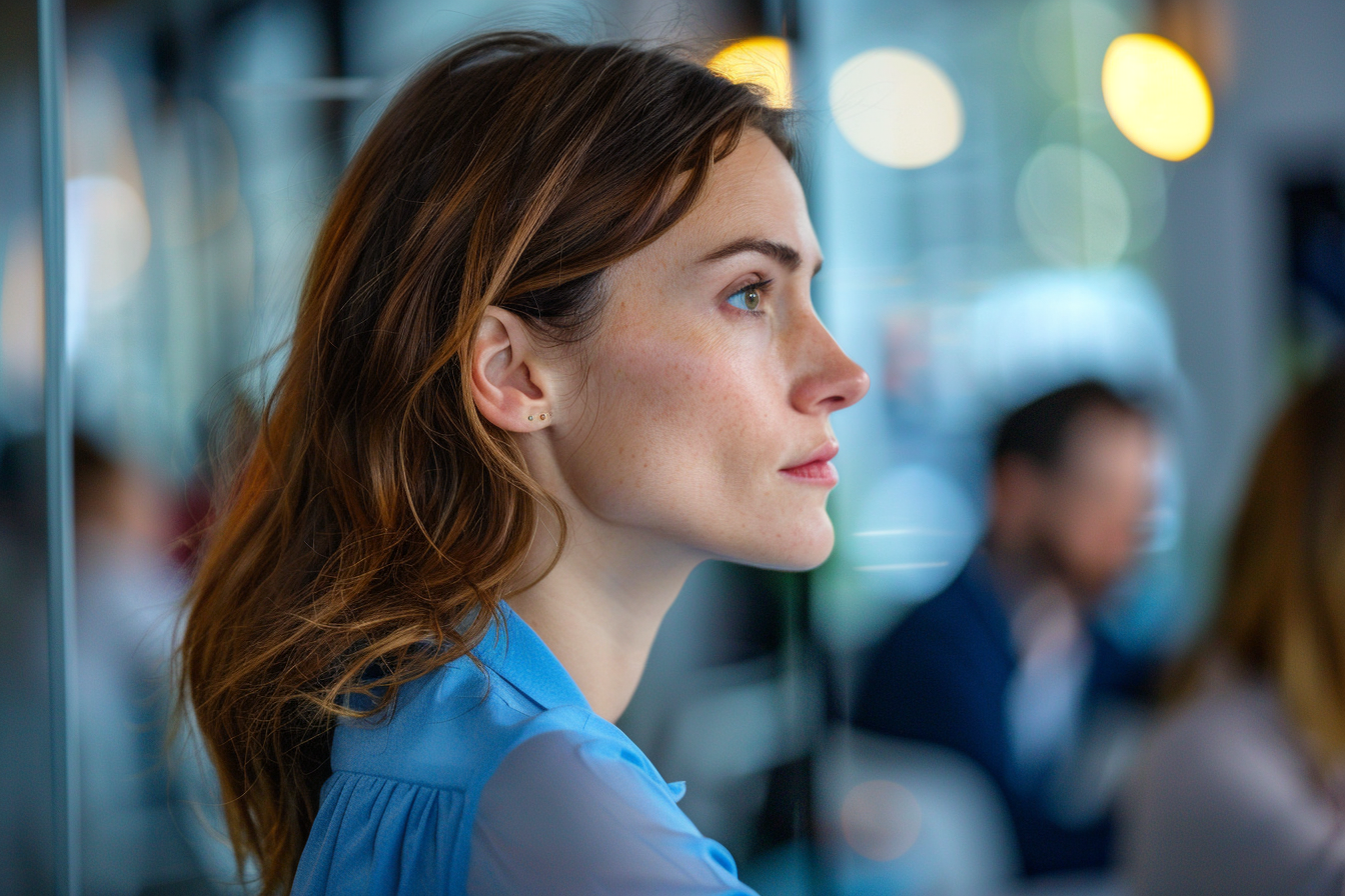 Image gratuite Femme pensive en brainstorming startup 3