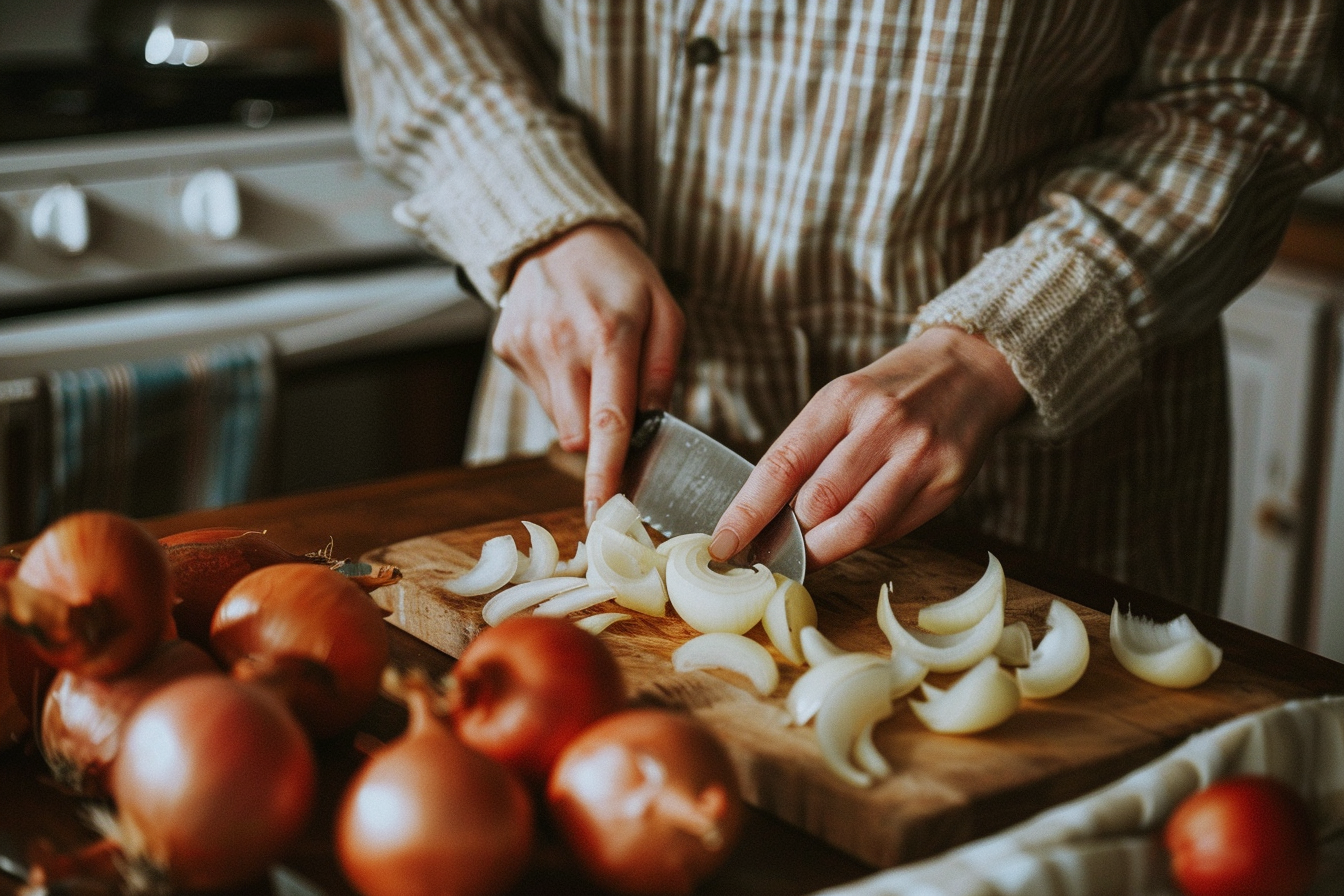 Image gratuite Femme qui découpe des oignons 1