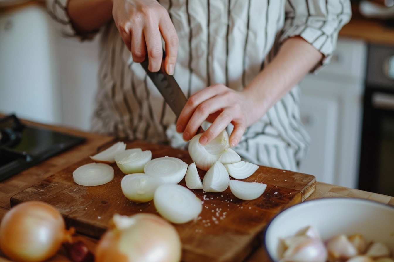 Image gratuite Femme qui découpe des oignons 2