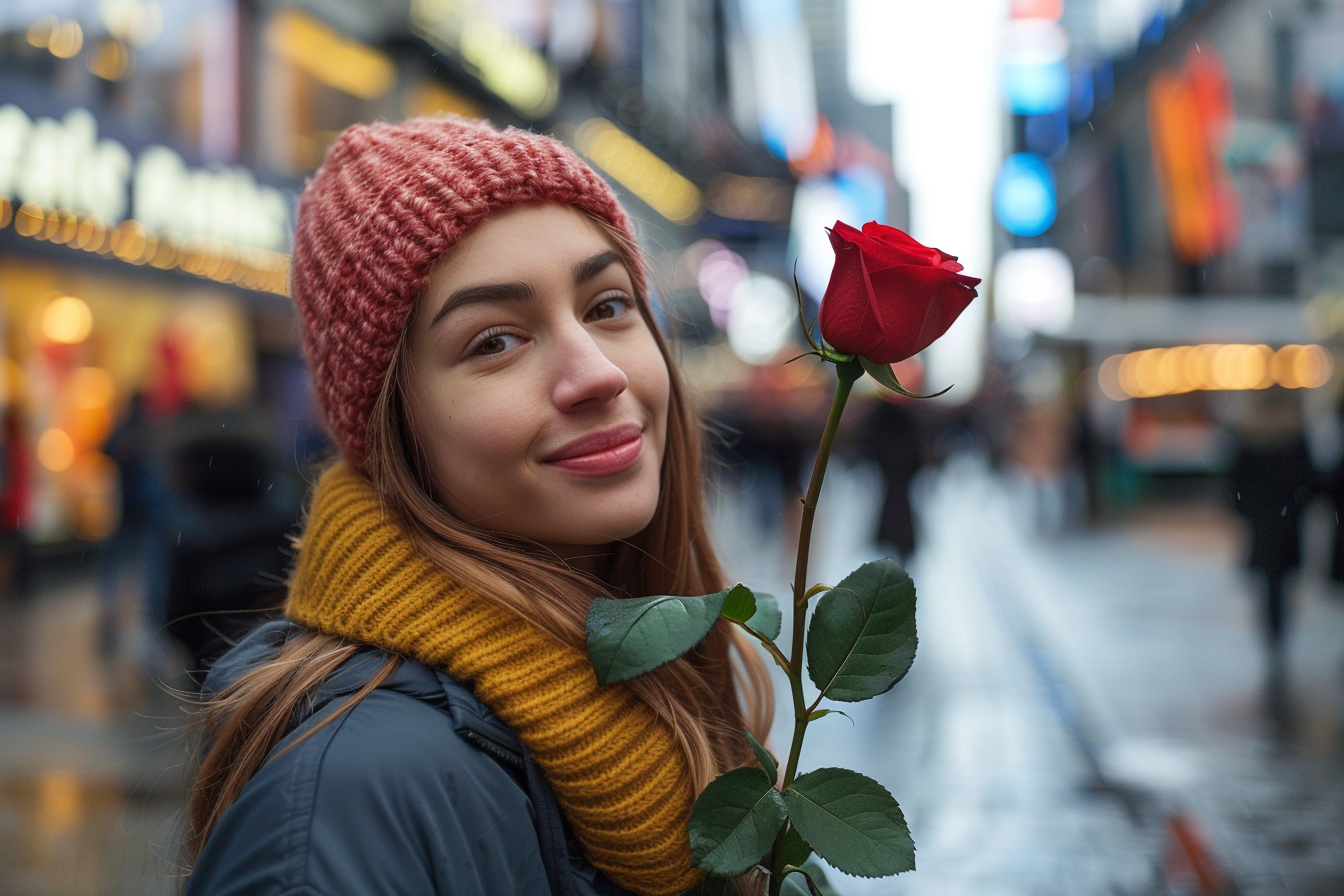 Image gratuite Femme, rose rouge, rue animée, Saint-Valentin 3