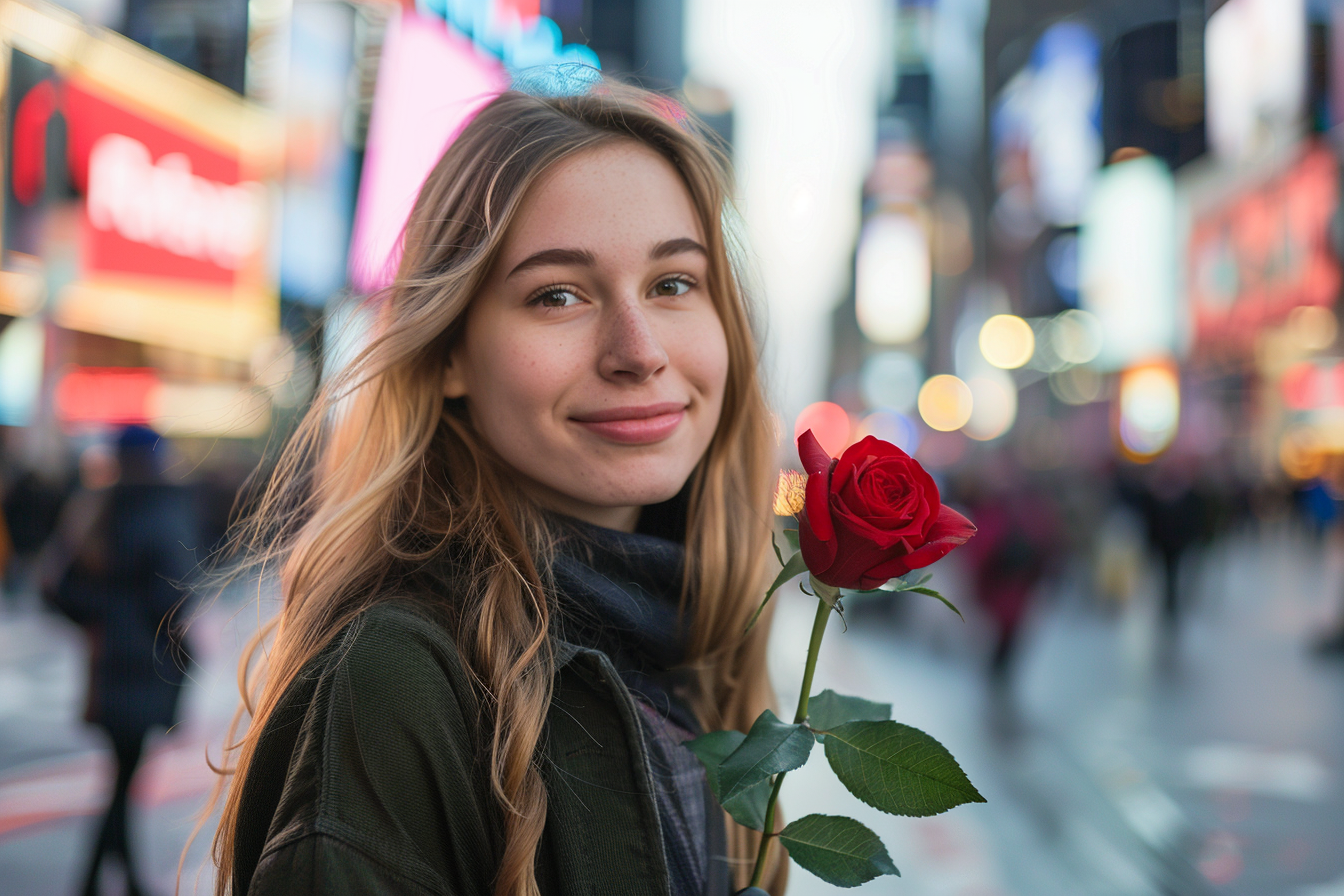 Image gratuite Femme, rose rouge, rue animée, Saint-Valentin 4