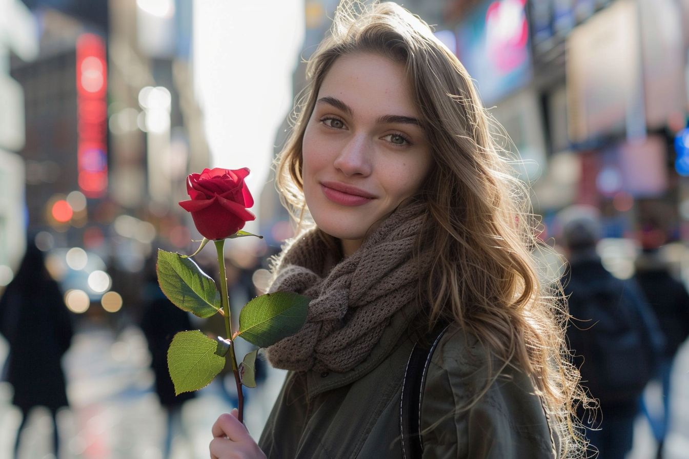 Image gratuite Femme, rose rouge, rue animée, Saint-Valentin 5