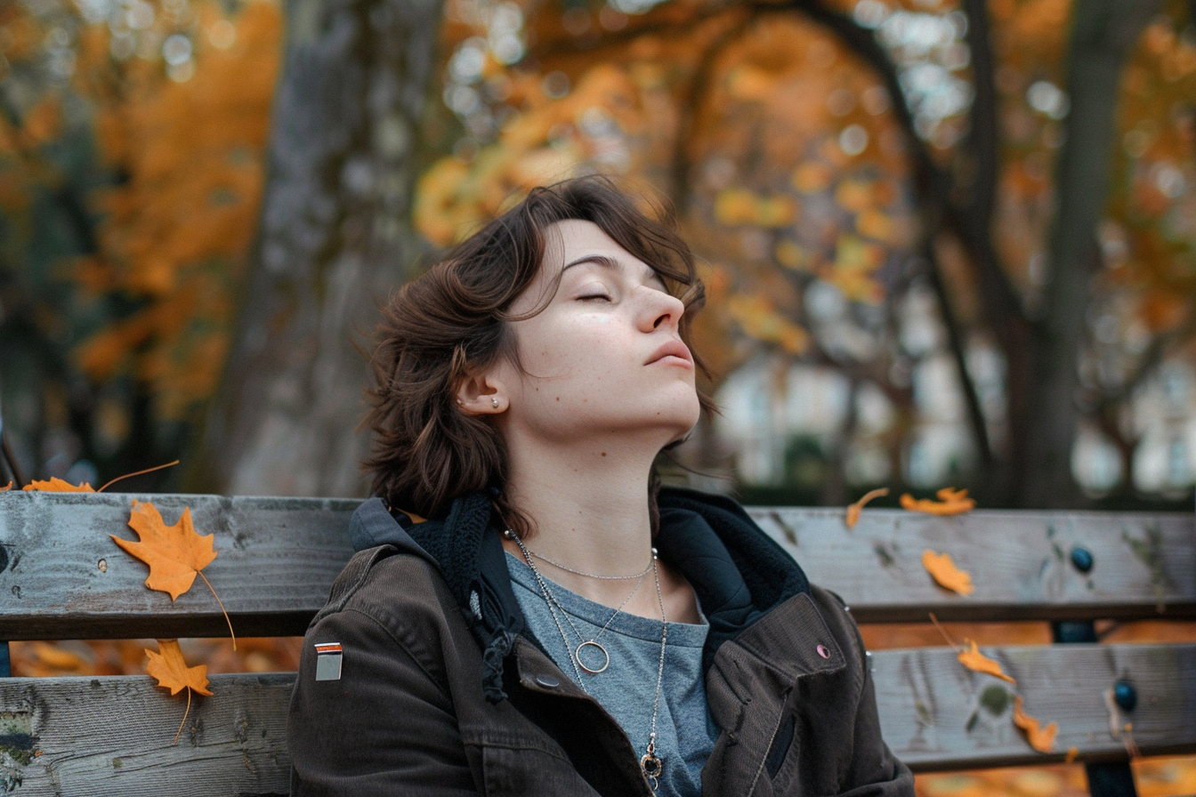 Image gratuite Femme sur banc de parc 1