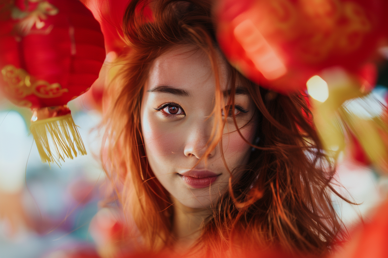 Image gratuite Femme yeux marrons cheveux roux fête Nouvel An chinois 1