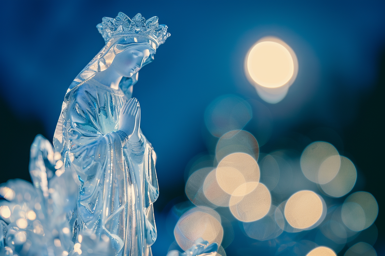 Image gratuite Figurine cristal Notre-Dame éclairée lumière lune 2