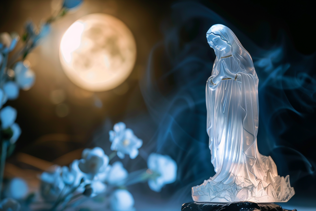 Image gratuite Figurine cristal Notre-Dame éclairée lumière lune 3