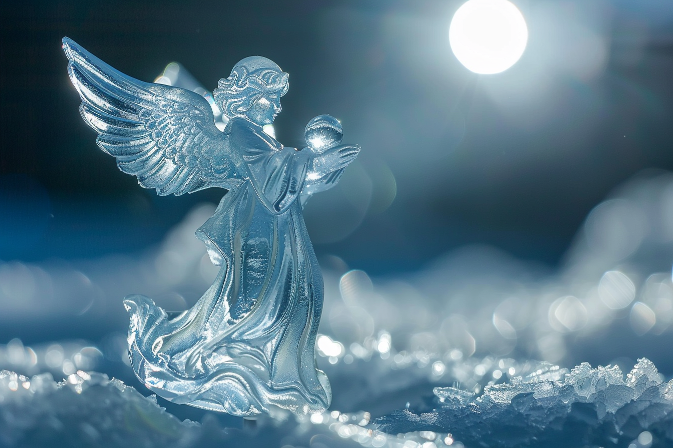 Image gratuite Figurine en cristal d&rsquo;un ange, lumière lune 1